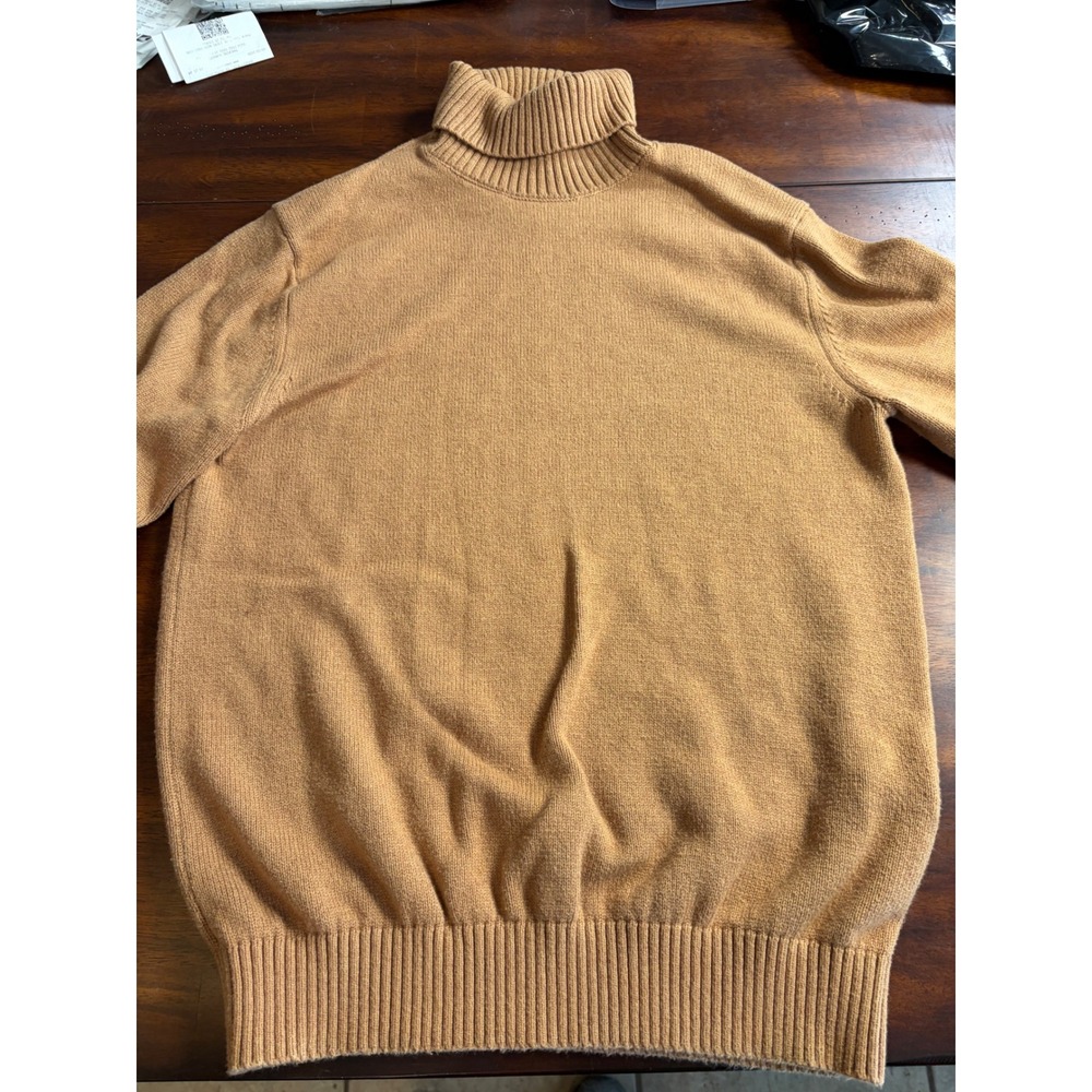 Celio Soft Touch Turtleneck Sweater Mens Medium Tan Knit Roll Neck Pullover